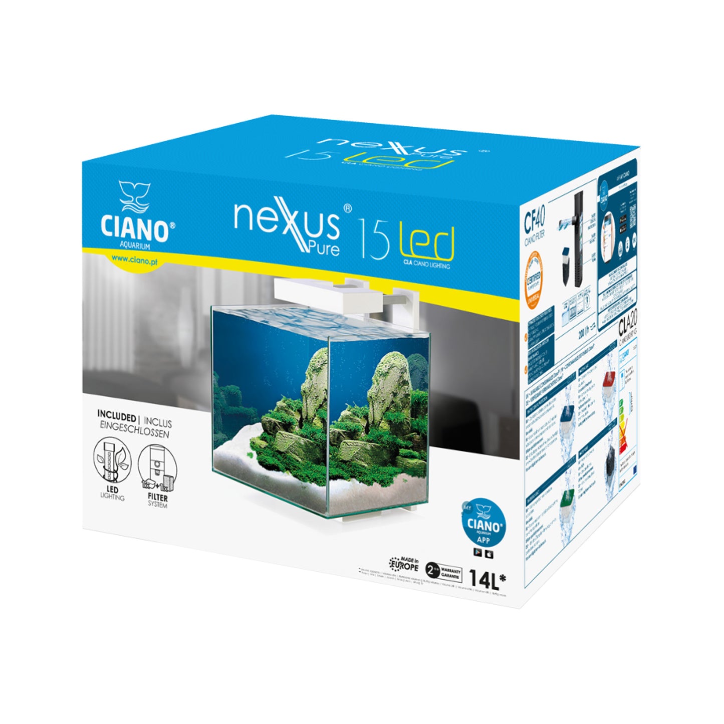 Ciano Nexus Pure 15L Cube Aquarium with LED Light